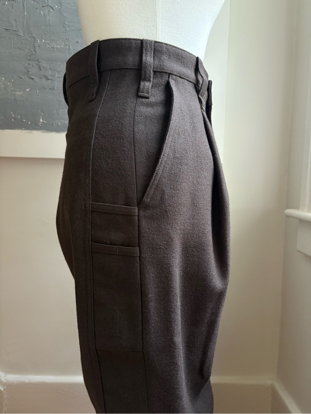AMI Paris XS Wide Leg High-Waist Cargo Pants in Dark Brown Cafe Fonce MSRP $680